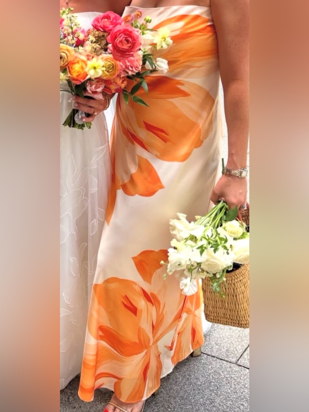 Hutch Strapless Column Satin Maxi in Yellow/orange
